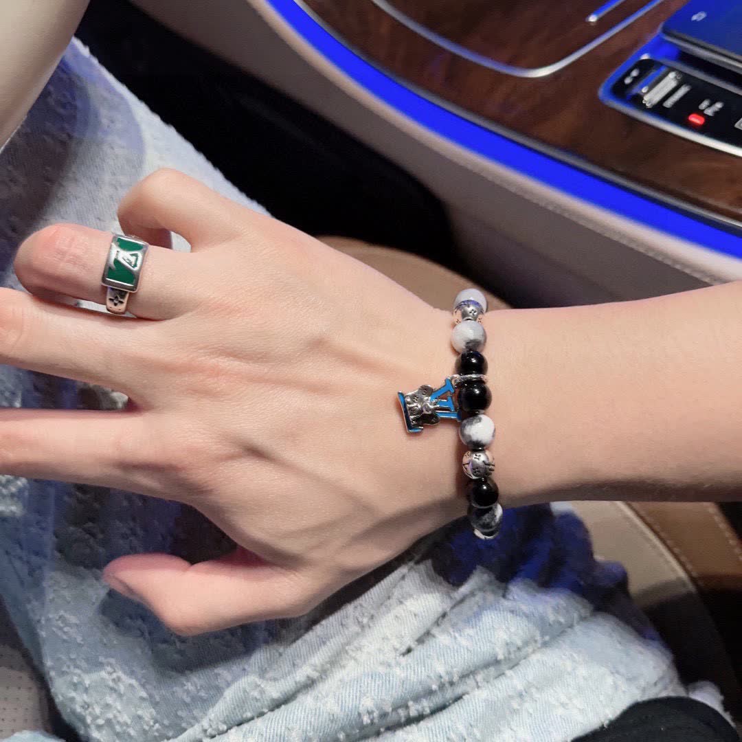 Louis Vuitton Silver Ring with Green Enamel